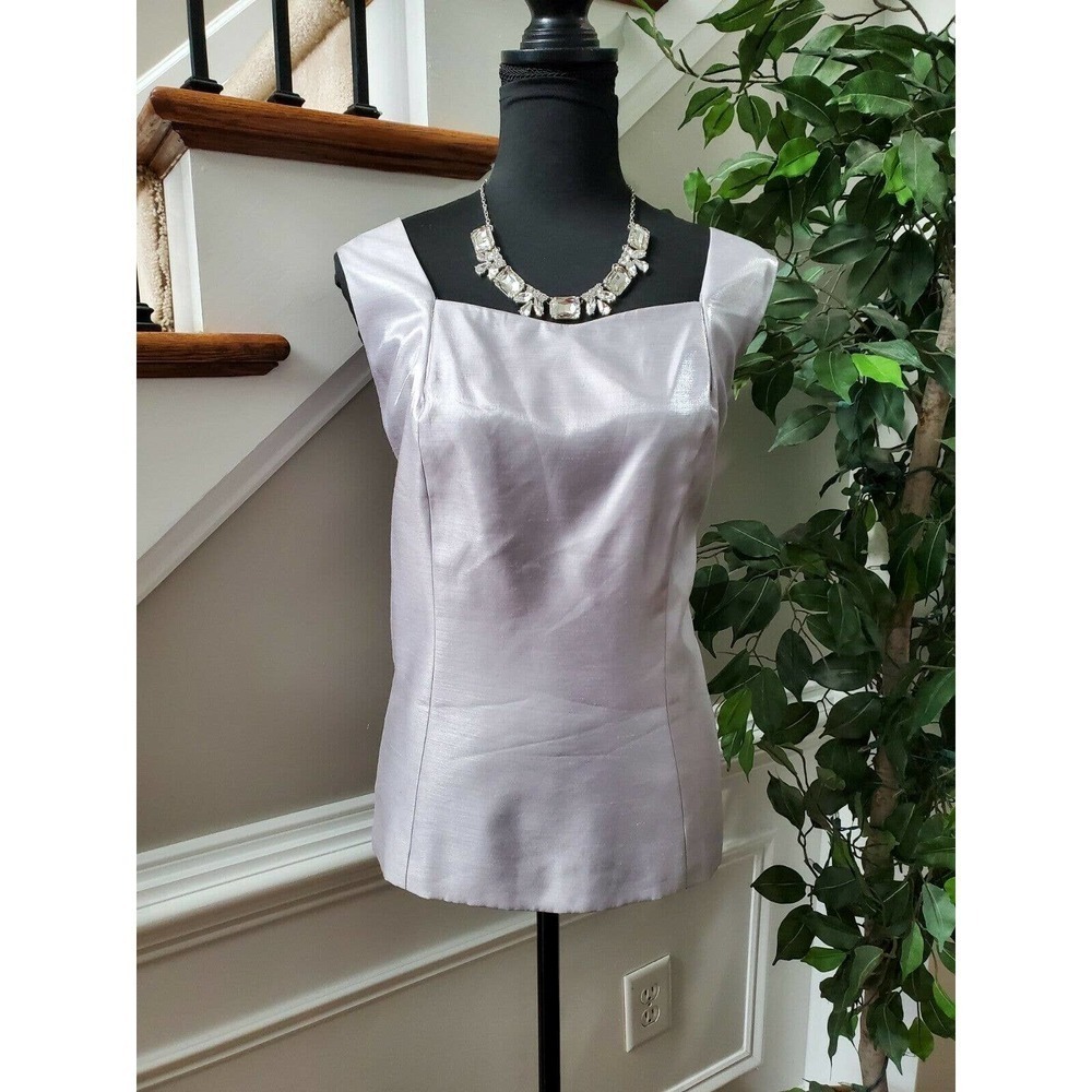 Nina Massini Women's Silver Polyester Square Neck Sleeveless Casual Top Size 22